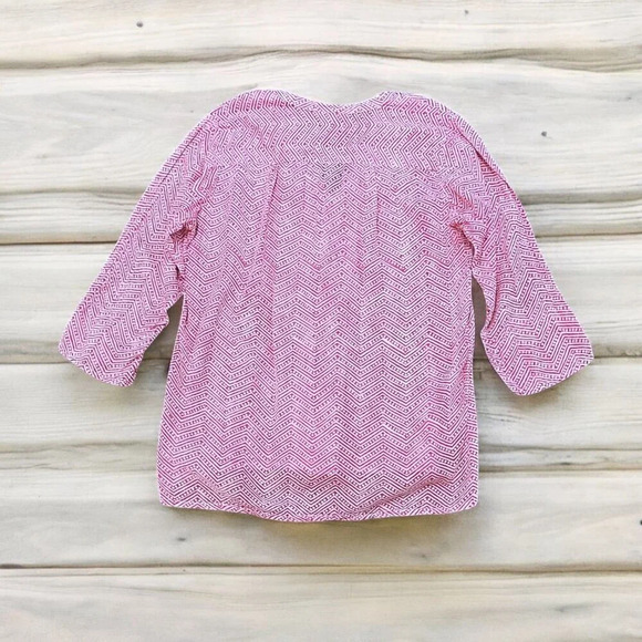 Oliphant Pintuck Tunic Blouse Womens L Pink & White Geometric Pattern 3/4 Sleeve - Picture 6 of 12